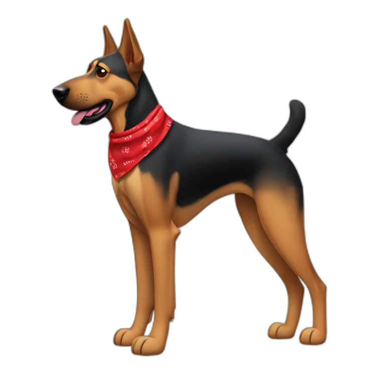 65% Coonhound 35% German Shepherd mix dog wearing small plain red bandana side view full body left facing emoji