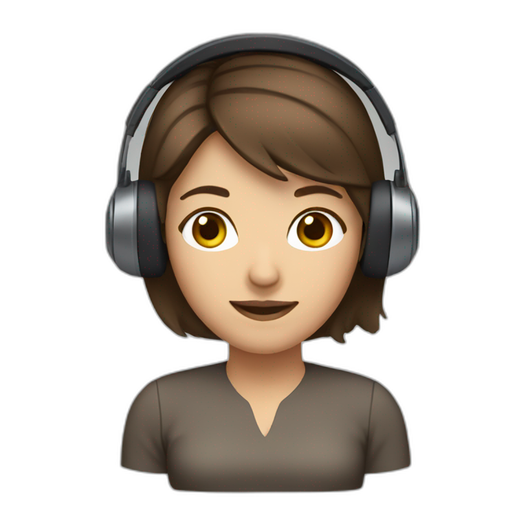 headset woman, brown hair emoji