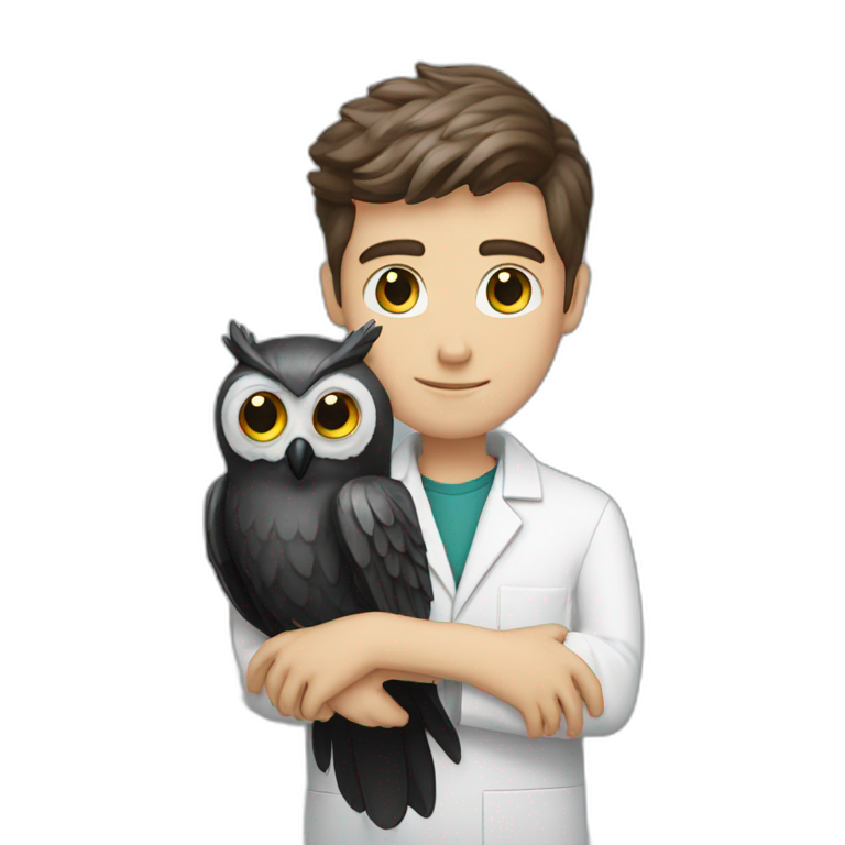 White-Boy-with-black-beard-scientist-hugging-owl emoji