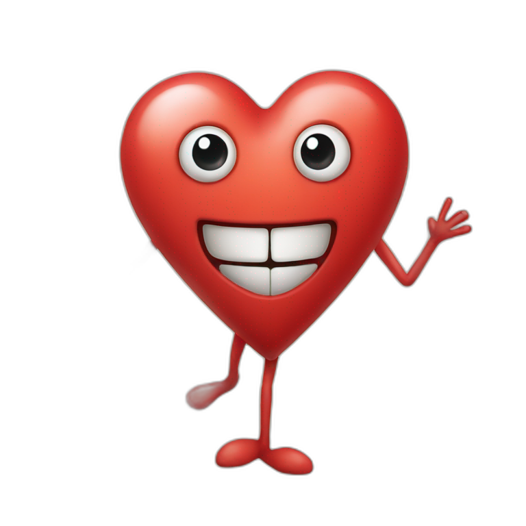 Heart face with hand-drawn eyes and mouth on it, and arms and legs coming out of it emoji