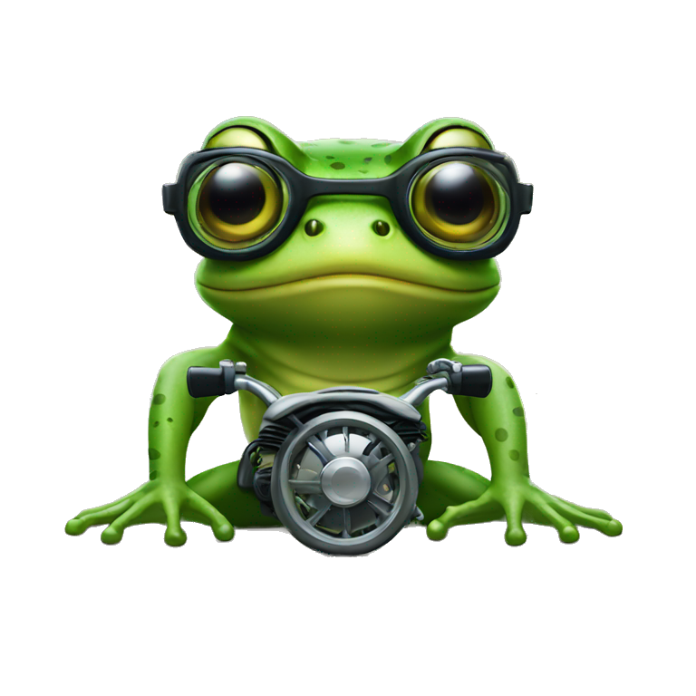 Frog with specs and motorbike emoji