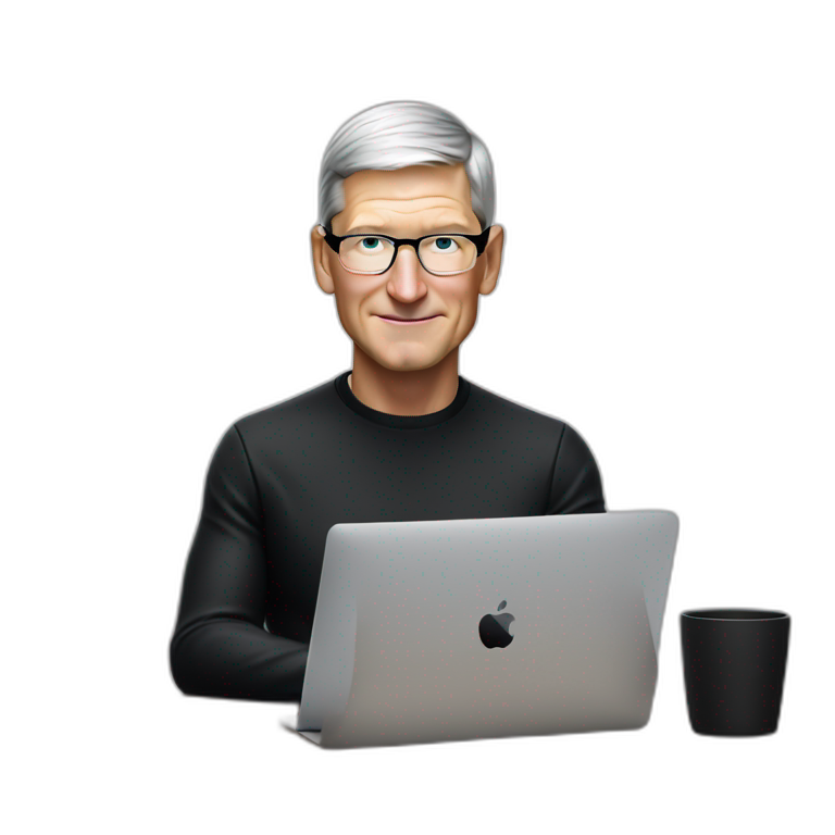 tim cook with macbook pro on desk all black emoji