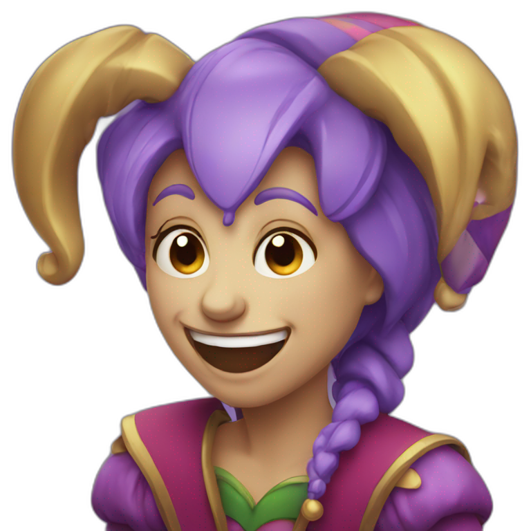 female jester crying but smiling emoji