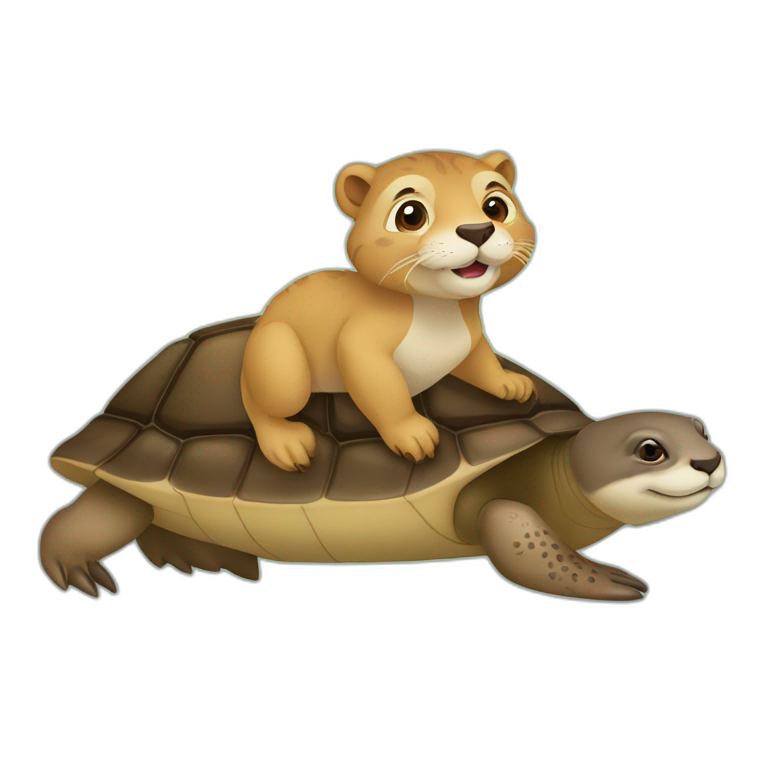 Une loutre sur une tortue sur un lion emoji