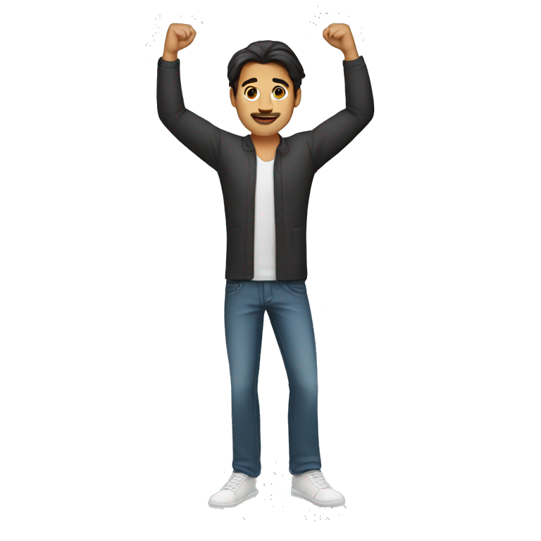 Spanish man (no beard) (full-body) (both arms raised) (straight hair) emoji