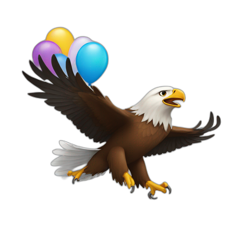 an eagle flying away with a baloon emoji