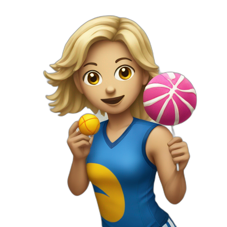 handball player female eating lollipop emoji