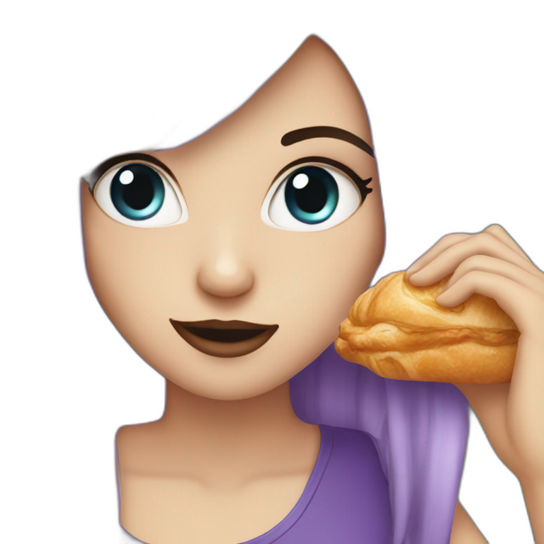 white girl purple hair eating croissant emoji