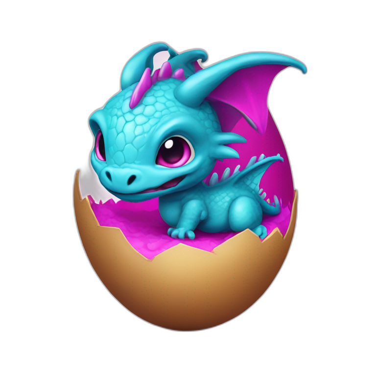cyan and magenta baby dragon in egg emoji