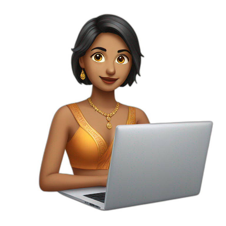 Beautiful Indian woman in front of laptop emoji