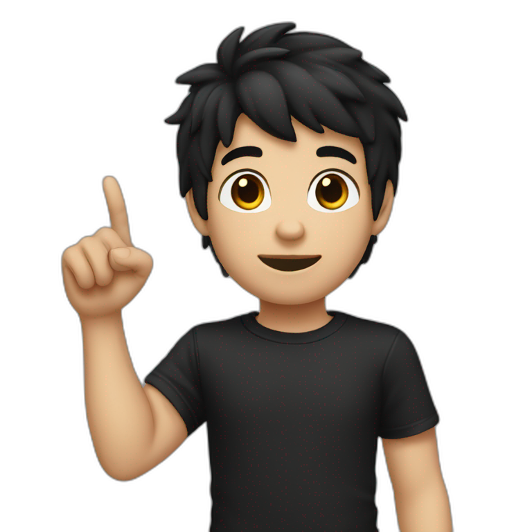 Boy white skin black hair black t-shirt pointing up emoji