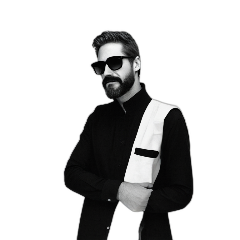 bearded boy holding sunglasses emoji