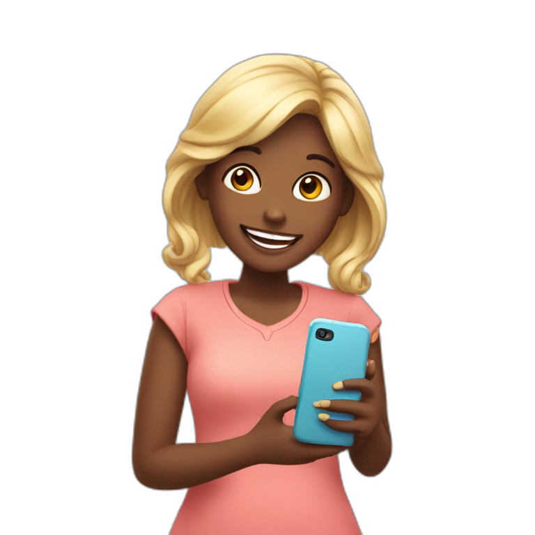 Happy girl with phone emoji
