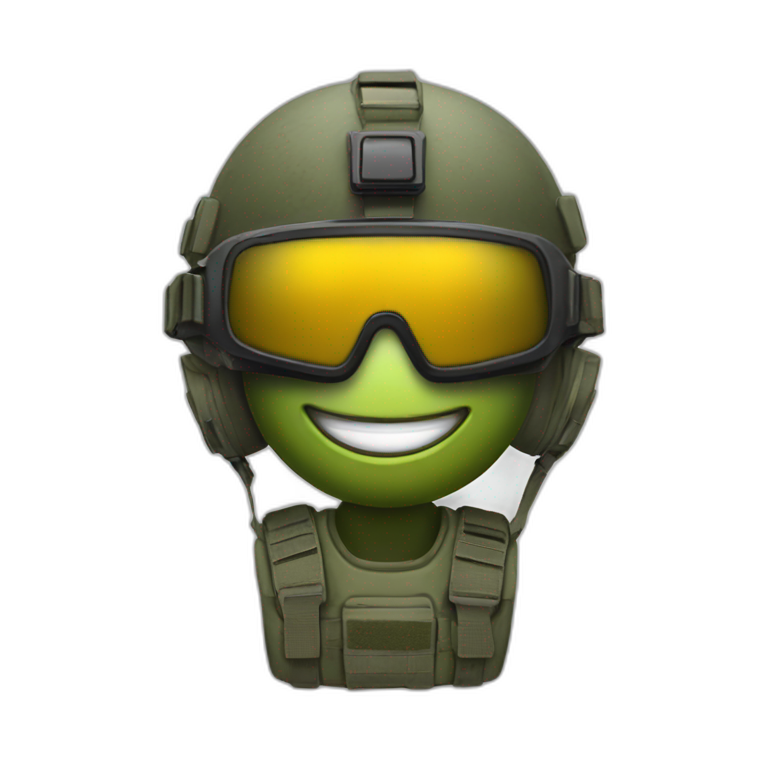 grinning emoji face with tactical helmet and night vision goggles emoji