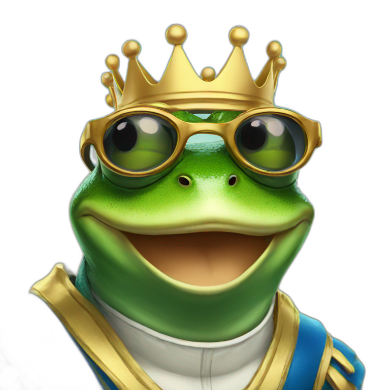 king frog wearing racing glasses emoji