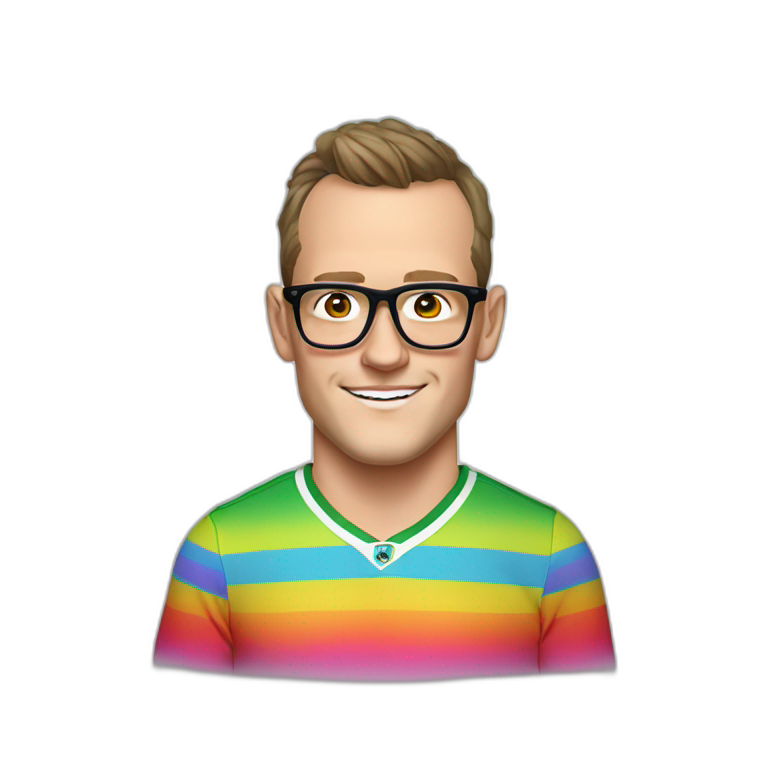 Jonathan Toews wearing glasses and rainbow clothes emoji