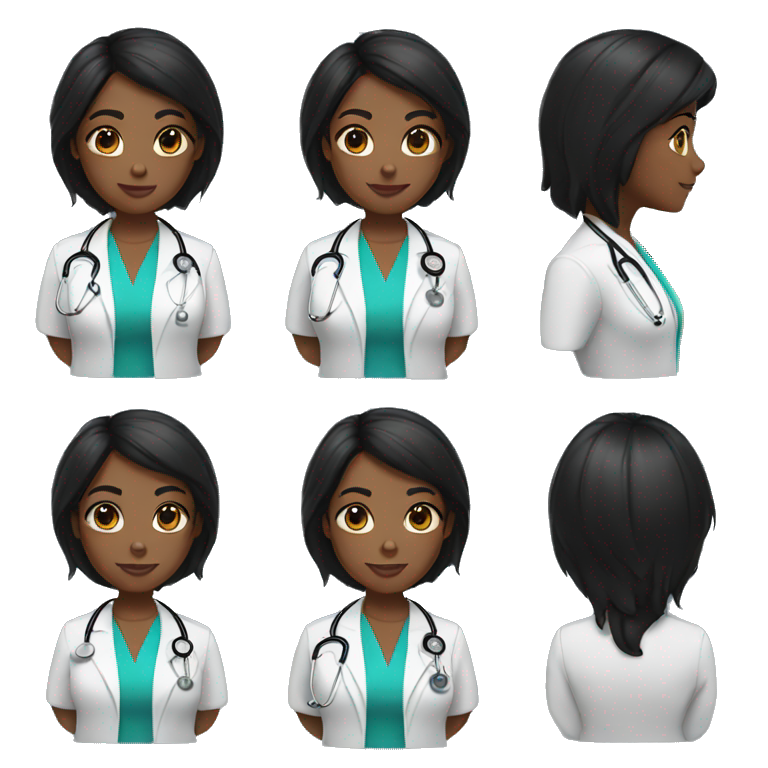 Woman doctor brown skin shot black hair emoji