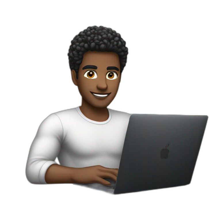 Latin Computer engineer hair white skin black on desk with laptop Apple MacBook Pro  emoji