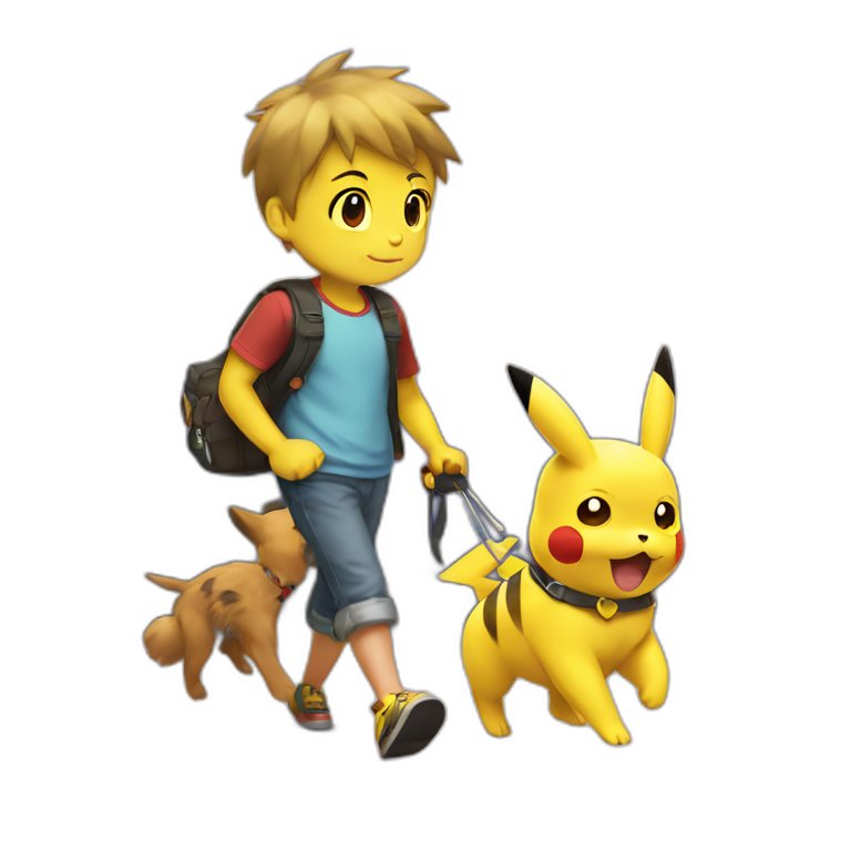 pikachu walking a dog emoji