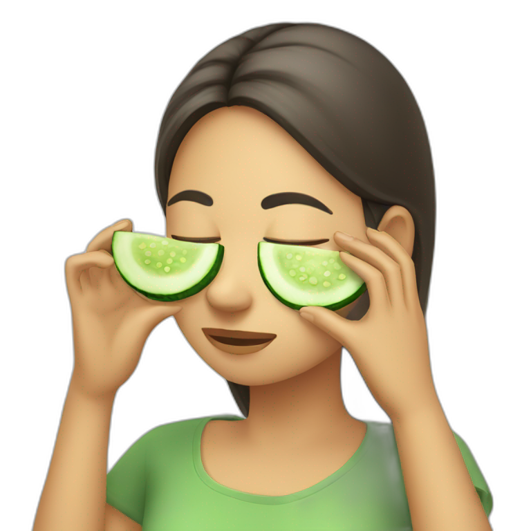 Girl putting cucumber on her closes eyes emoji