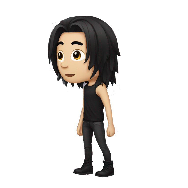 man with long black emo hair emoji