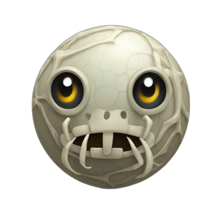 3d sphere with a cartoon spider water Skeleton Horse skin texture with wistful eyes emoji