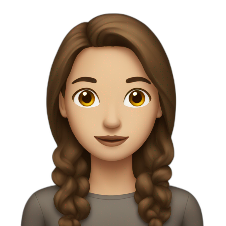 Woman,long brown hair, brown eyes,  emoji