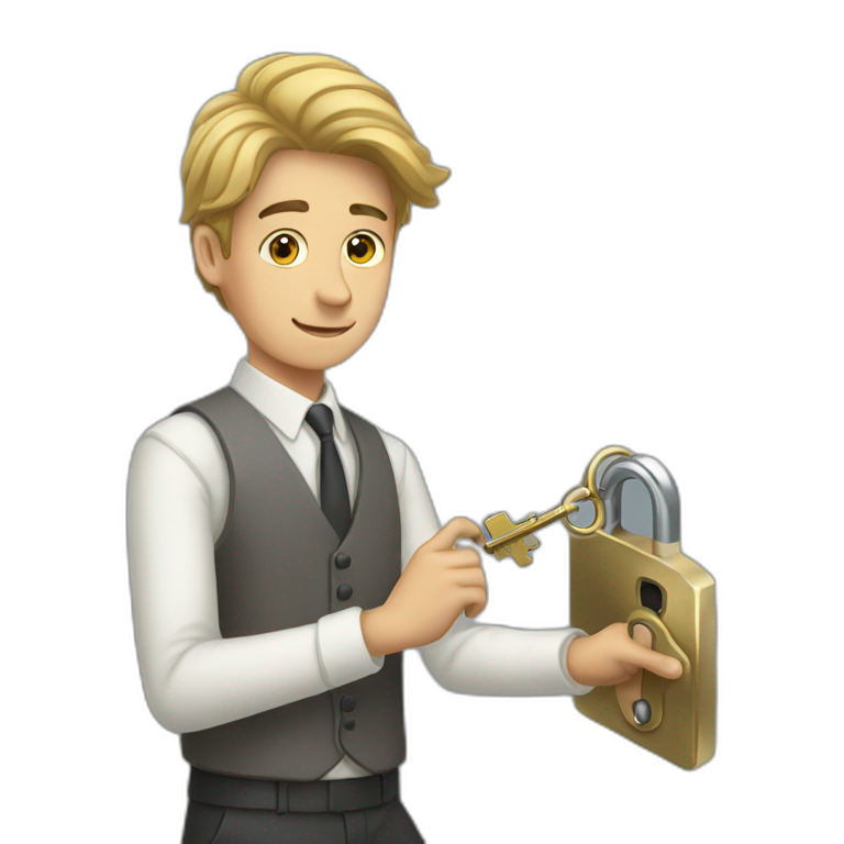 Classy young man struggling to get a key into a lock emoji