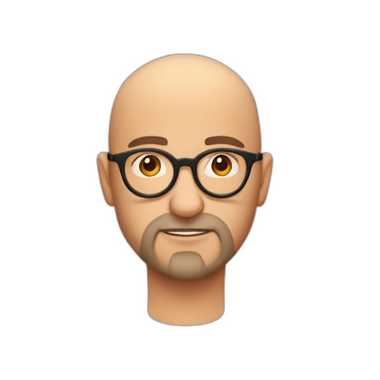 bald headed spanish guy chubby face beard and rimless round glasses like harry potter emoji