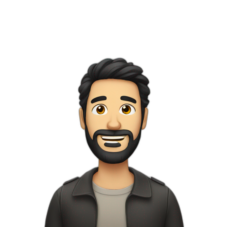Spanish guy, with beard, winking, and black hair emoji