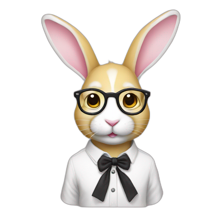 Specialist rabbit pink with glasses black wears shirt yellow emoji
