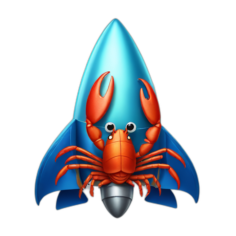 A lobster wearing a space rocket hat emoji
