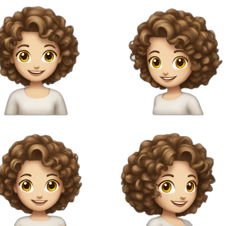 brown hair white skin curly girl with a great smile emoji