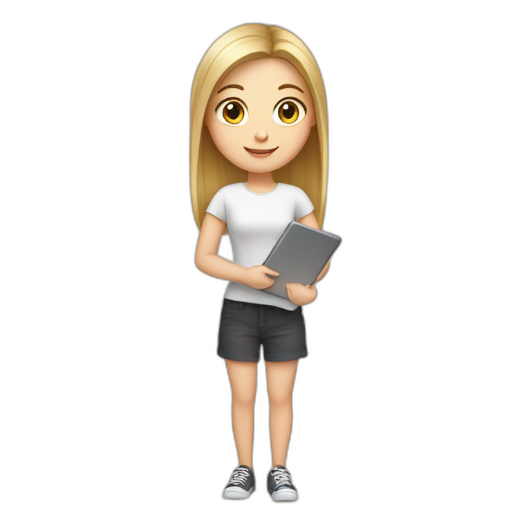 white girl holding tablet all body emoji