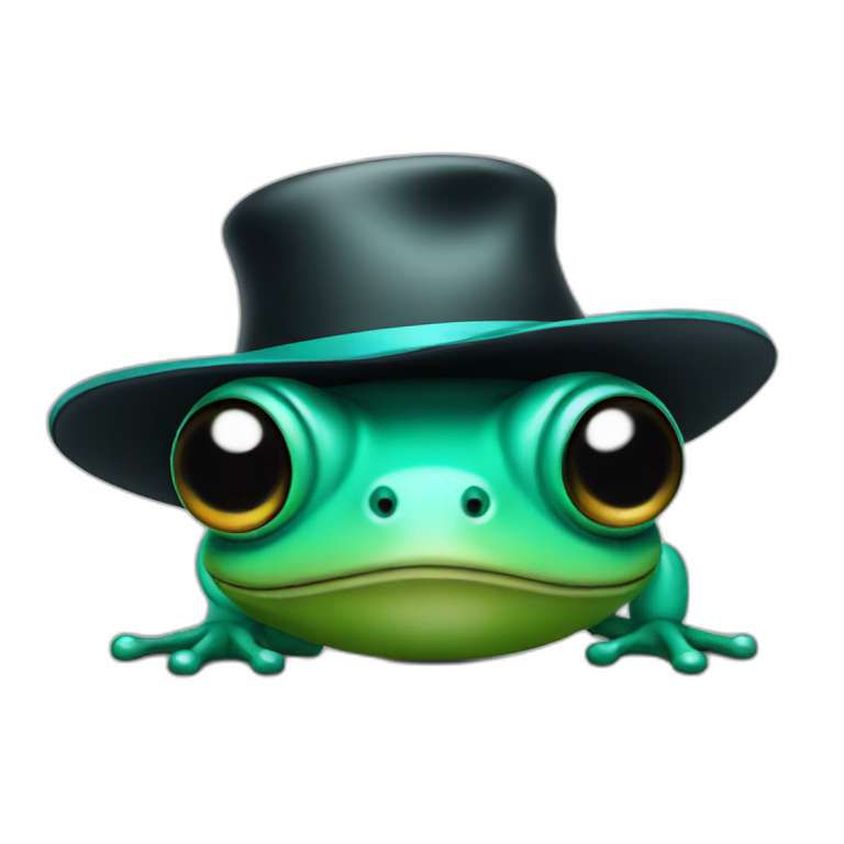 Turquoise frog with a black hat emoji