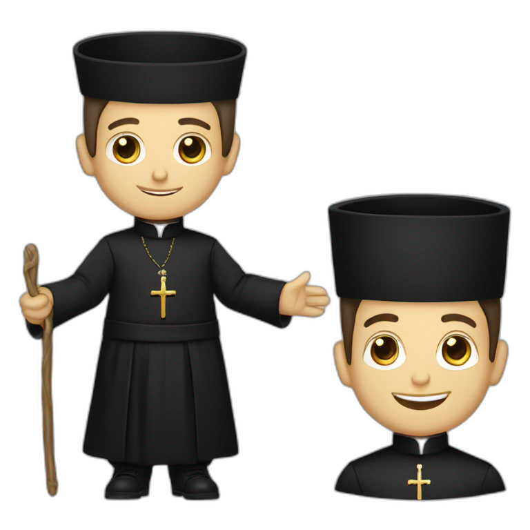 Don Bosco in a black priest suit using a sacerdotal biretta emoji