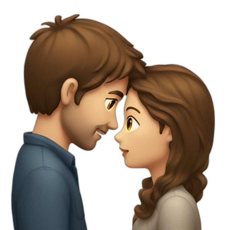 Girl with brown hair kissing guy with brown hair  emoji