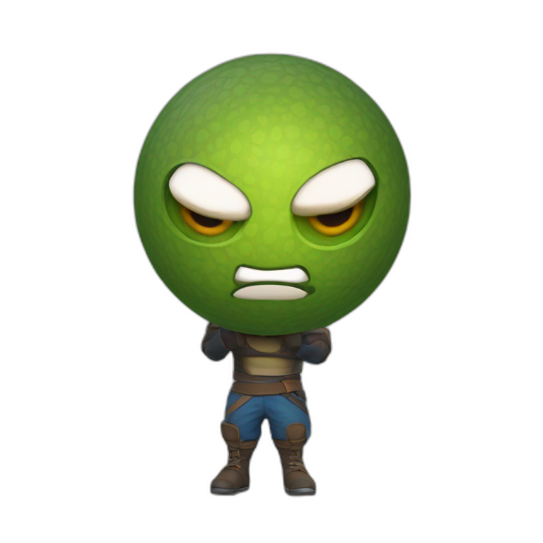 3d sphere with a cartoon Strider skin texture with big courageous eyes emoji