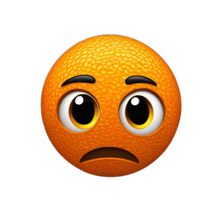 3d sphere with a cartoon orange skin texture with big thoughtful eyes emoji