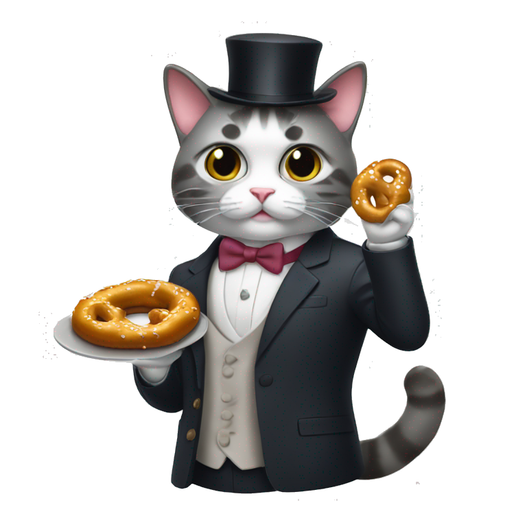 dapper secret agent cat eating pretzel emoji
