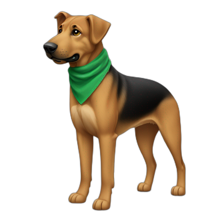 75% Coonhound 25% German Shepherd mix dog wearing small plain green bandana side view full body in profile left facing emoji