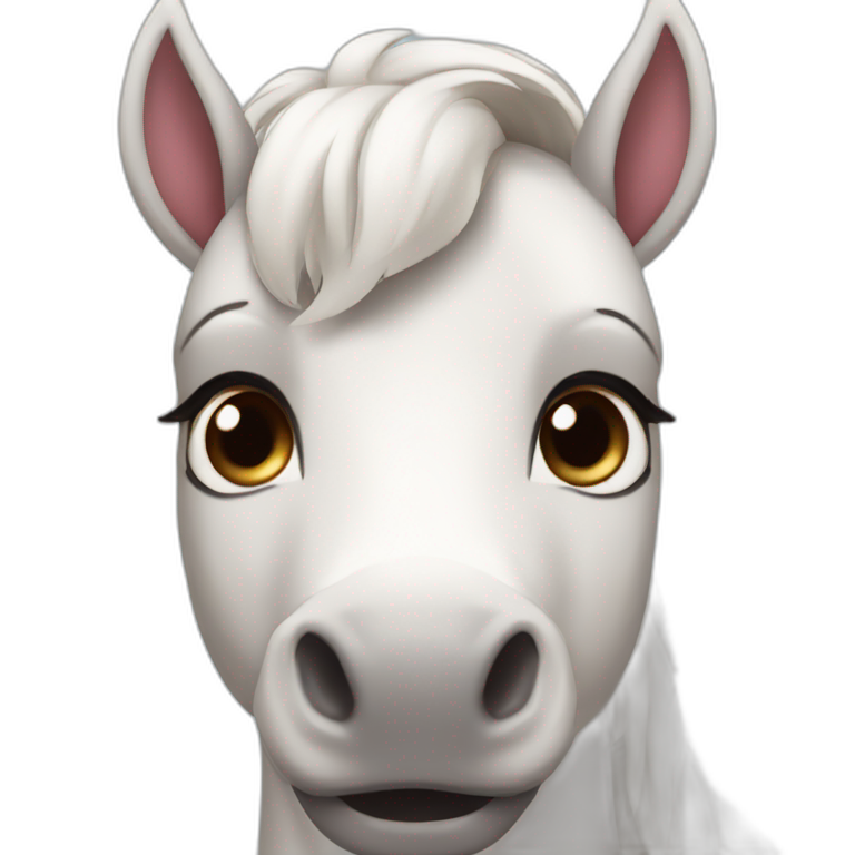 White horse pink nose bleu eyes brown ears emoji