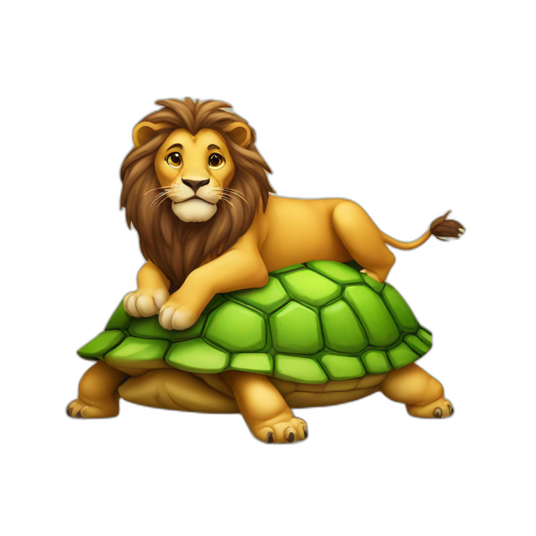 lion sur une tortue emoji