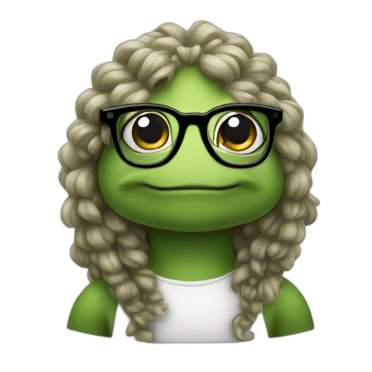 Turtle with glasses and curly long hair emoji
