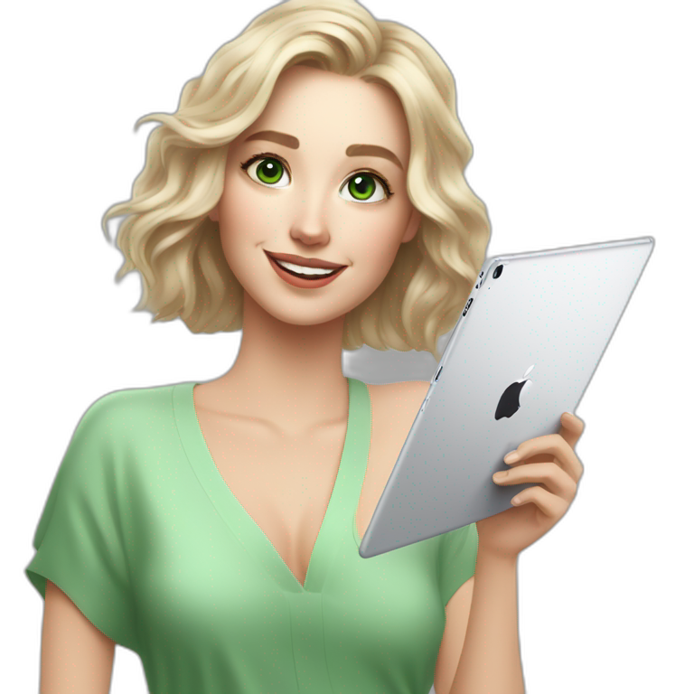 ipad pro 11 and apple pencil happy white woman with green eyes draw emoji