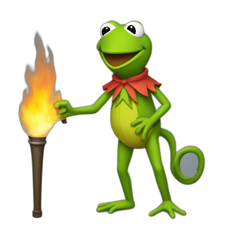 kermit frog holding torch emoji