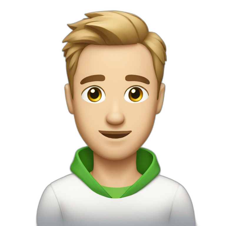Man with modern hair cut green eyes with jack russell terrier dog emoji