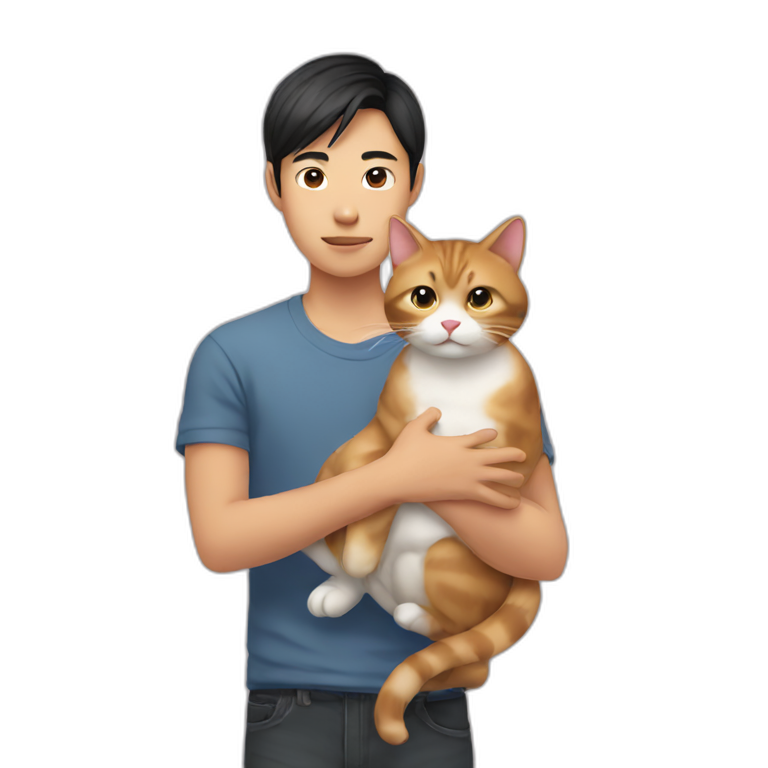 Young Asian man holding a cat in his arms emoji