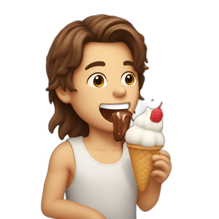 boy with brown long hair licking icecream emoji