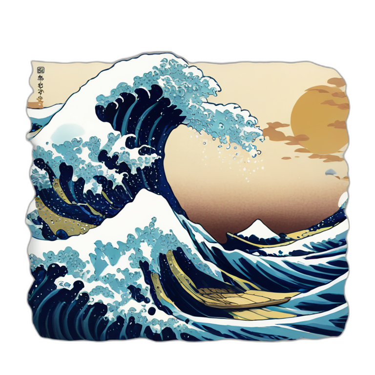Hokusai wave in the style of Disney emoji